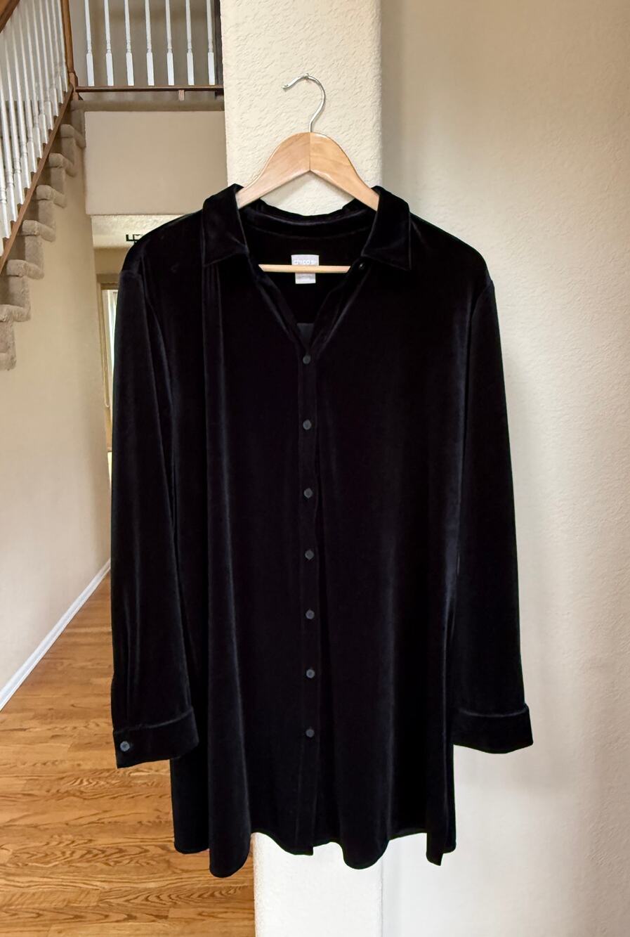 Chico's Black Velvet Button Tunic/Dress 16/18 Shirt Whimsigoth Witchy Fall